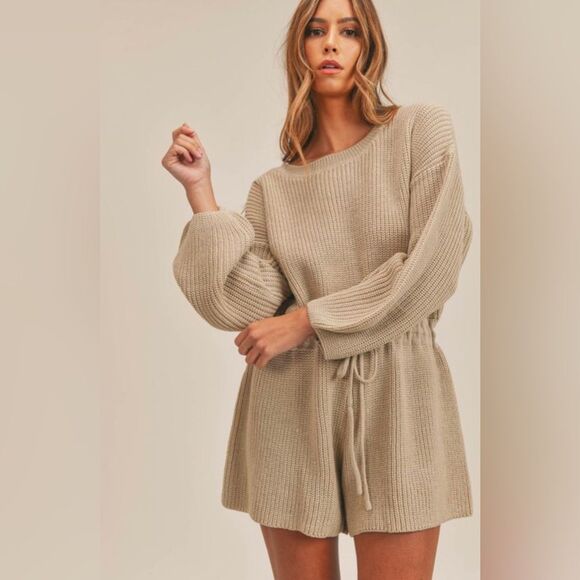 Mable Sloan Knit Oversized Sweater Romper Taupe Brown Size S / M - Picture 2 of 9